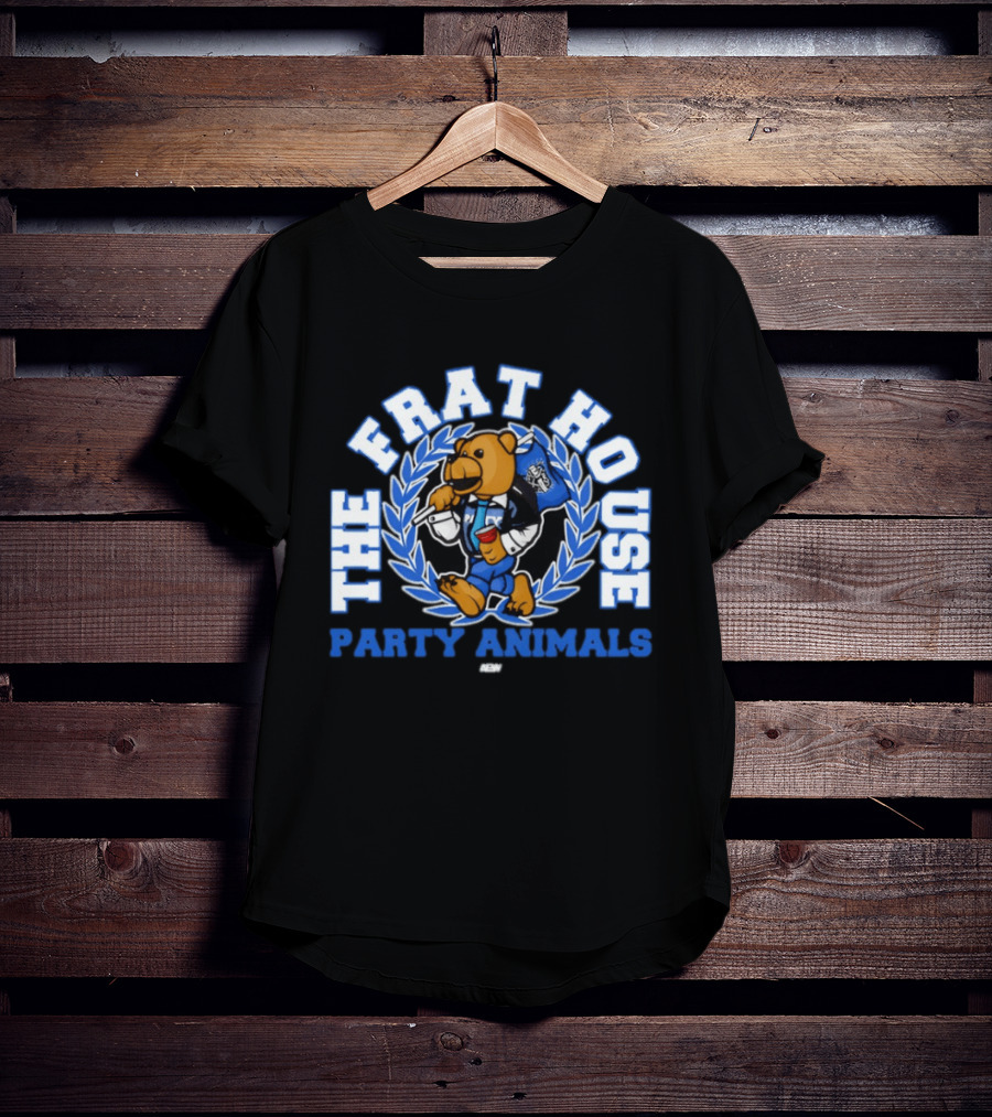 The Frat House Party Animals Beer Bear Drinking In Blue College Jacket T-Shirt