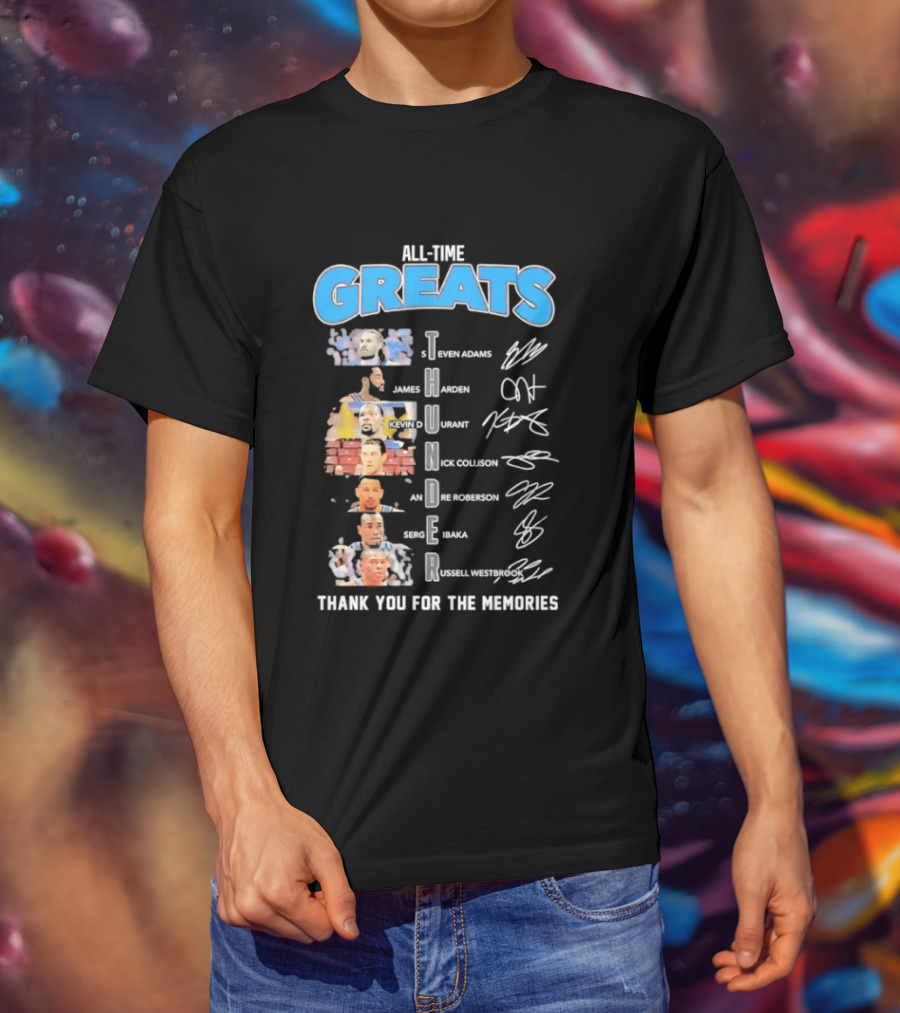 All Time Greats Oklahoma City Thunder Players Signatures Thank You For The Memories T-Shirt