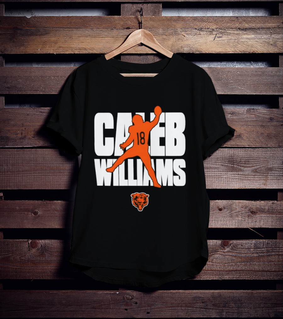 Caleb Williams 18 Chicago Bears Football Quarterback Silhouette With Orange Team T-Shirt