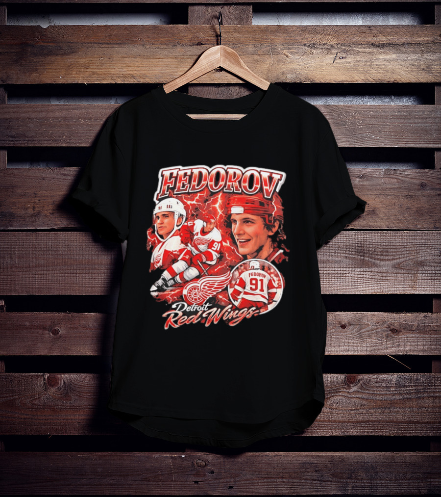 Fedorov 91 Detroit Red Wings Vintage Hockey Hero T-Shirt