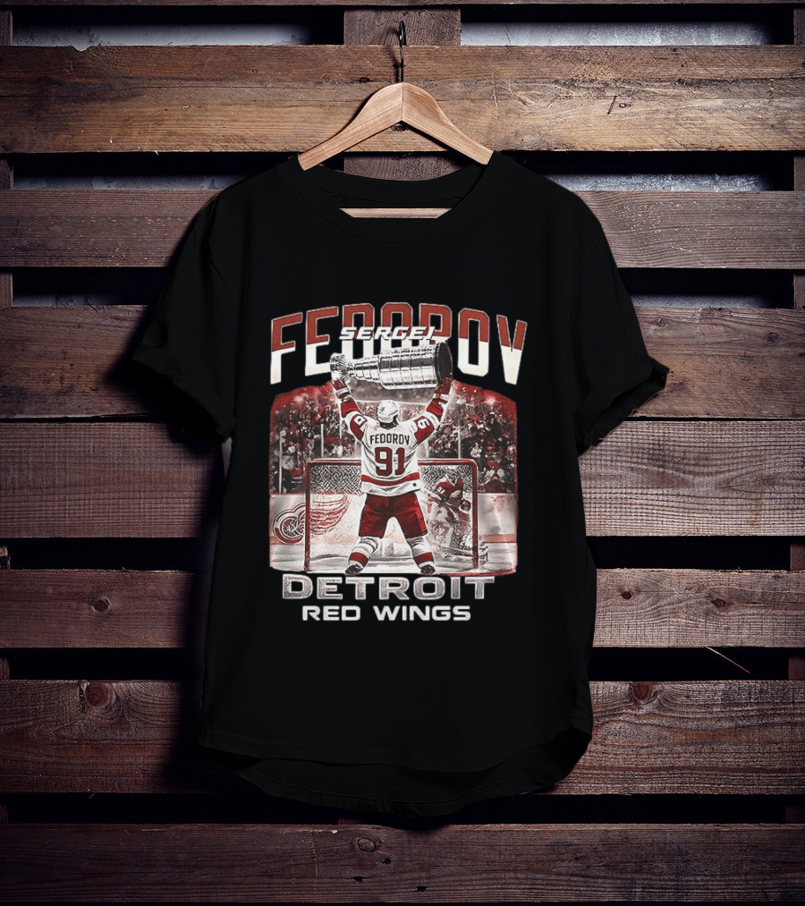 Sergei Fedorov 91 Detroit Red Wings Stanley Cup Victory Celebration T-Shirt
