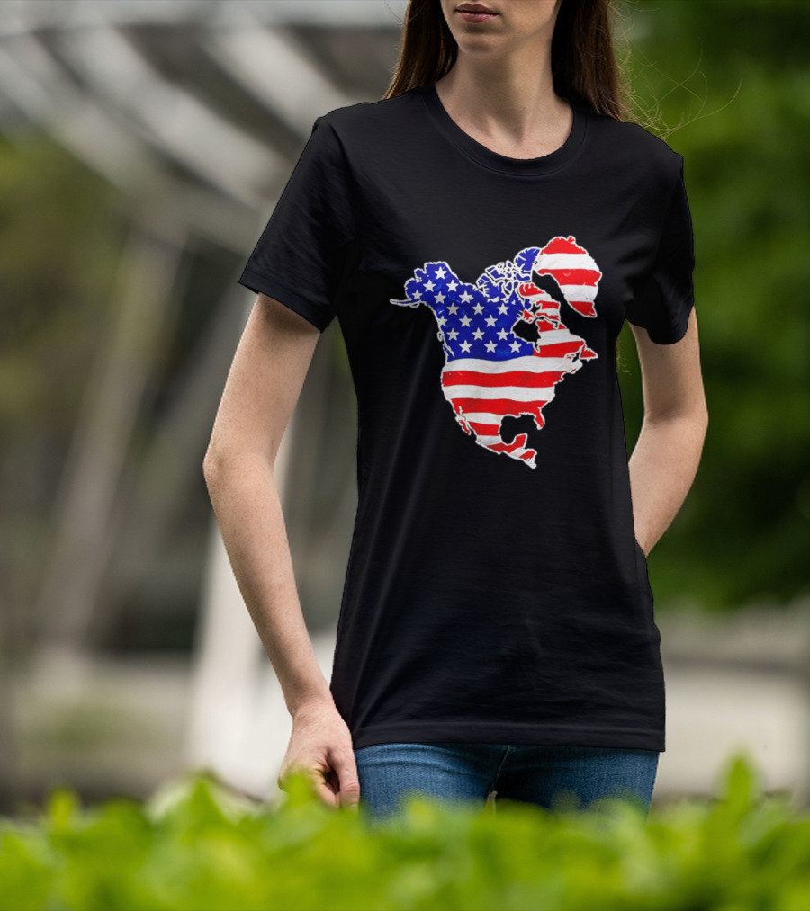 North America US Flag Continent Map Stars And Stripes T-Shirt
