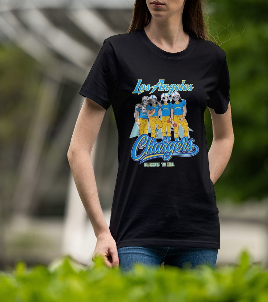 Los Angeles Chargers Dressed To Kill Players Skull Faces Cartoon T-Shirt
