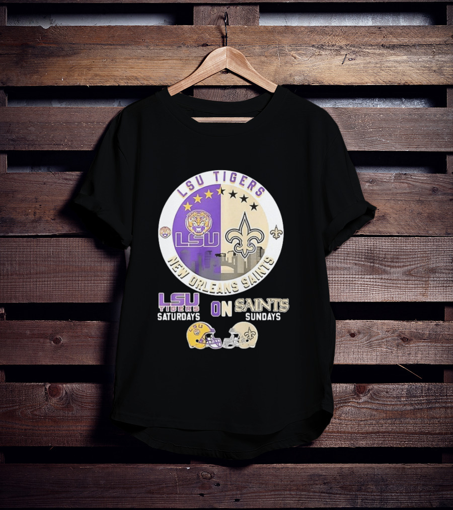 LSU Tigers Saturdays New Orleans Saints Sundays Mashup Helmet T-Shirt