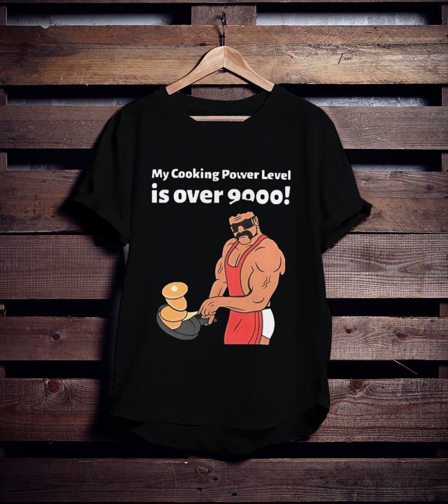 My Cooking Power Level Is Over 9000 Muscle Chef In Red Apron T-Shirt