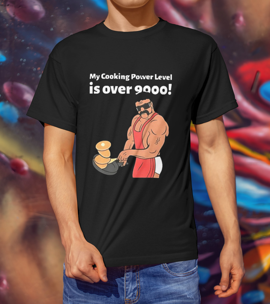 My Cooking Power Level Is Over 9000 Muscle Chef In Red Apron T-Shirt