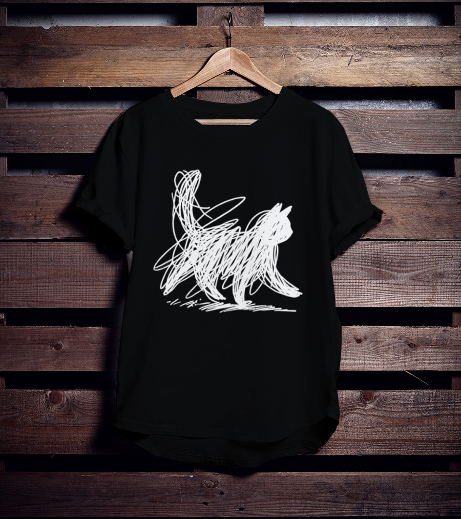 Scribble Cat Minimal Line Art Japanese T-Shirt