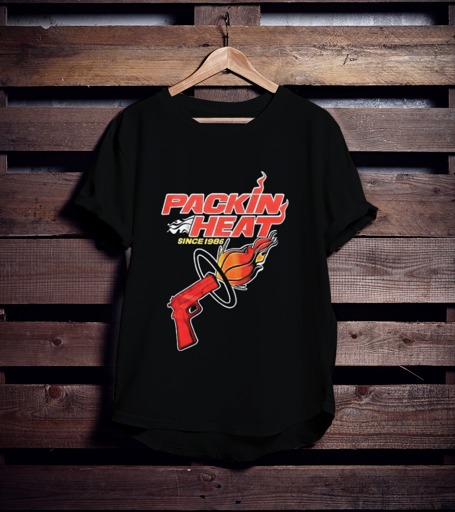 Packin Heat Since 1986 Flaming Basketball And Gun T-Shirt