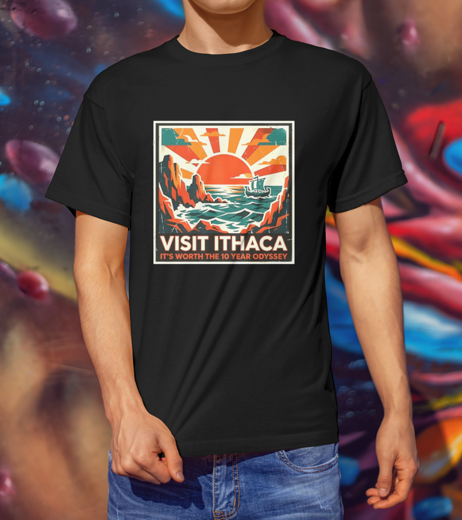 Visit Ithaca It's Worth The 10 Year Odyssey Adventure Exploring Mythical Greek Island Journey T-Shirt