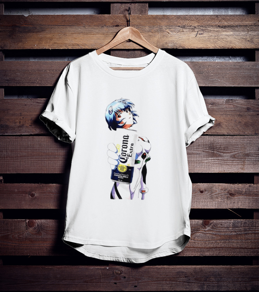 Evangelion Rei Ayanami Holding Corona Extra Beer Can Image T-Shirt