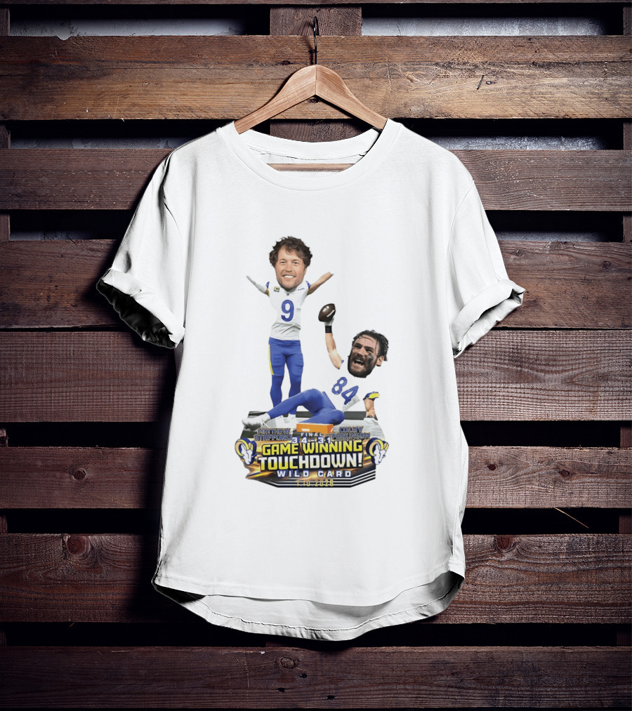Matthew Stafford Colby Parkinson Los Angeles Rams Game Winning Touchdown Wild Card Caricature 2023 T-Shirt