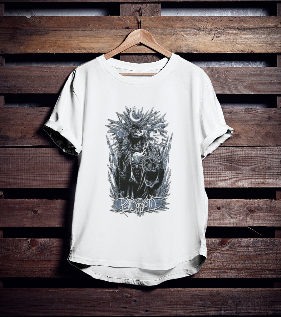 Psycroptic Ice Demon Moonlit Sorcerer Holding Crystal Staff And Skull T-Shirt