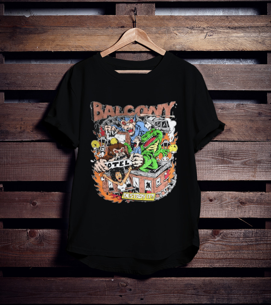 Balcony Hotel Rampage Cartoon Destroy It Monsters And Chaos T-Shirt