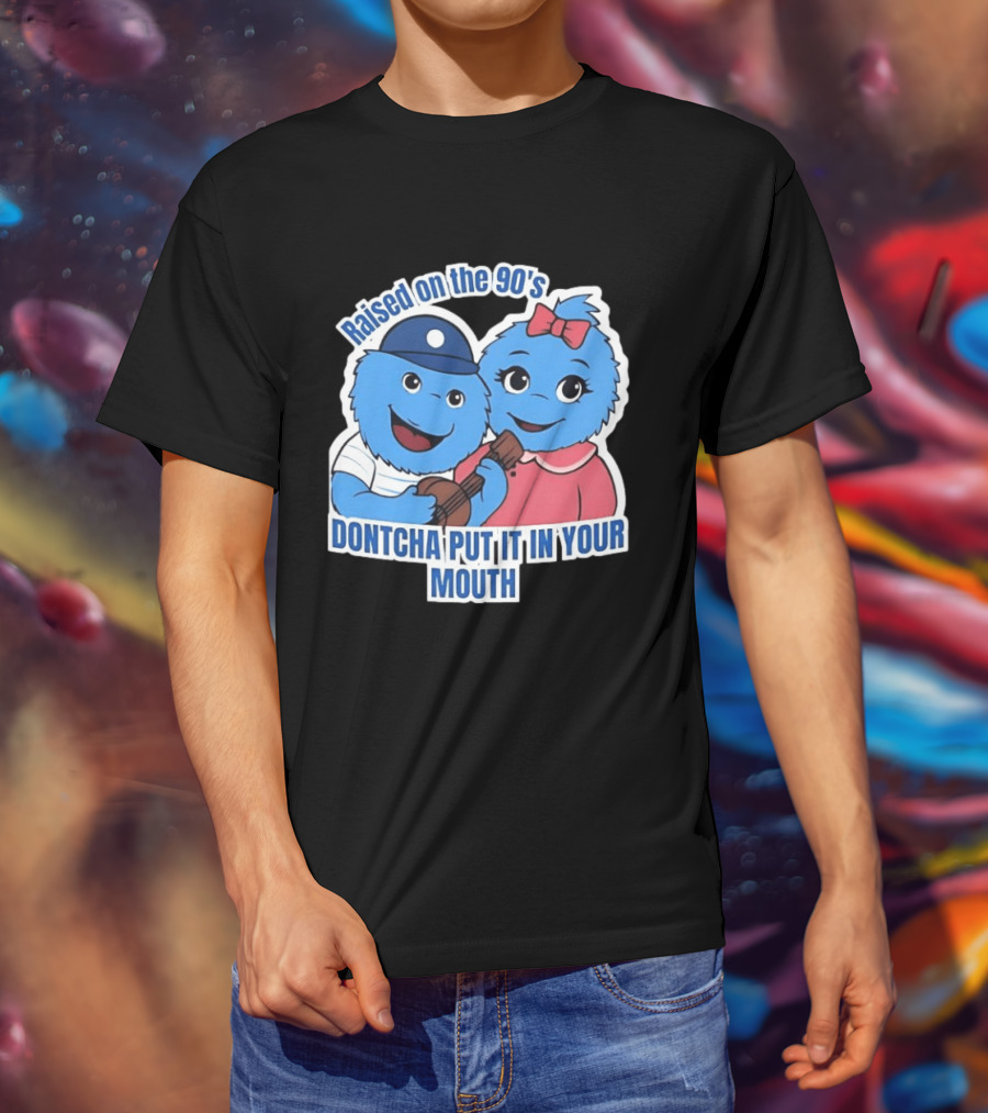 Raised On The 90's Blue Monster Dontcha Put It In Your Mouth Retro Characters T-Shirt