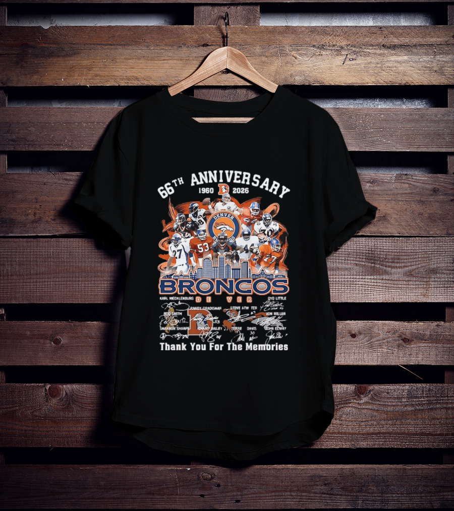 Denver Broncos 66th Anniversary 1959 2023 Thank You For The Memories Skyline Players T-Shirt