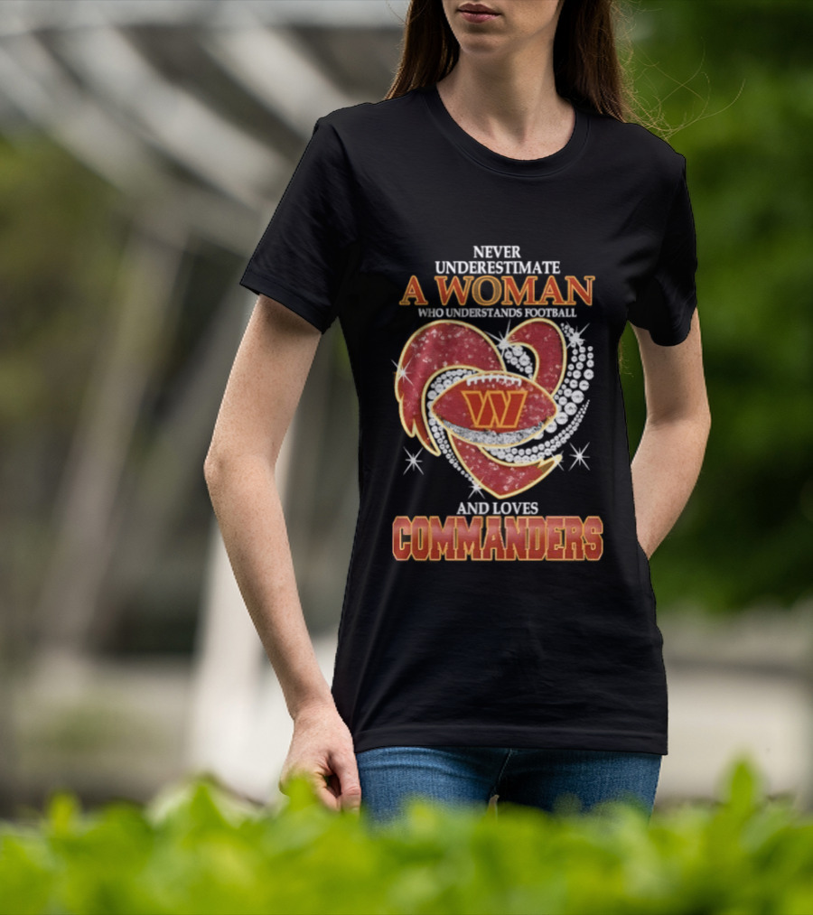 Never Underestimate A Woman Who Understands Football And Loves Commanders T-Shirt