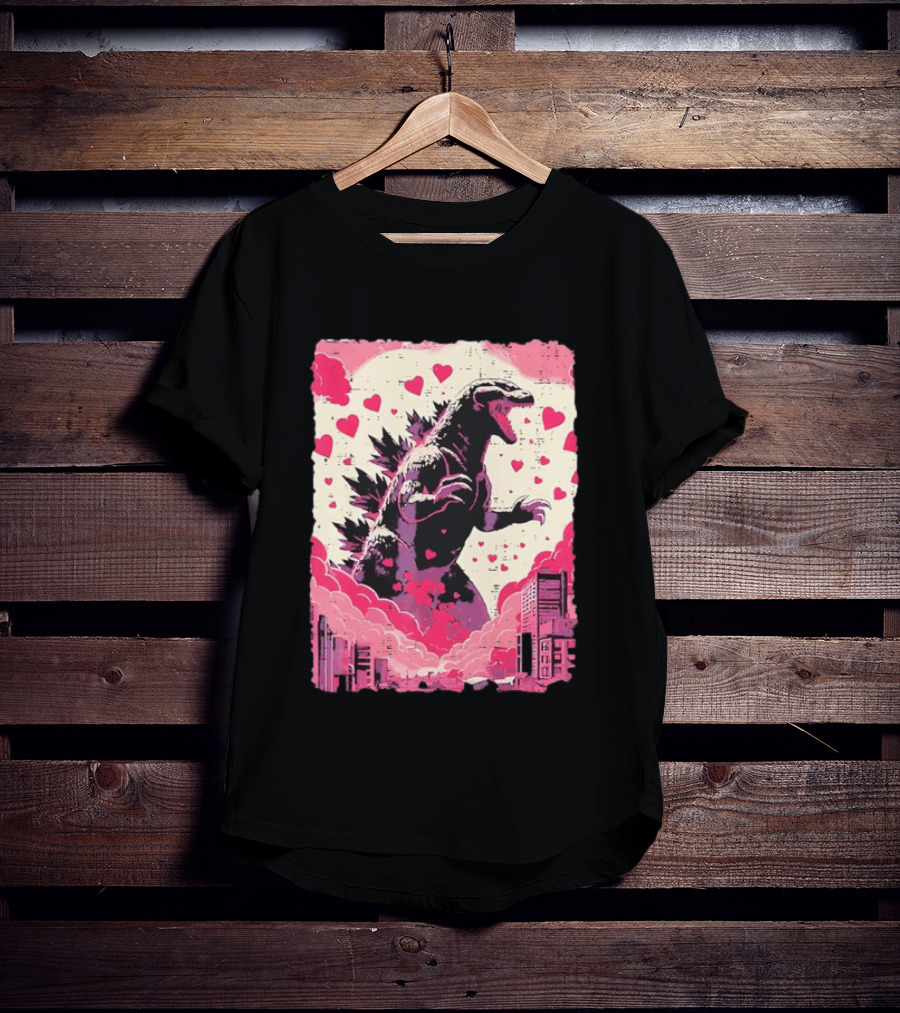 Valentines Day Love Japanese Kaiju Monster With Hearts For Men Women T-Shirt