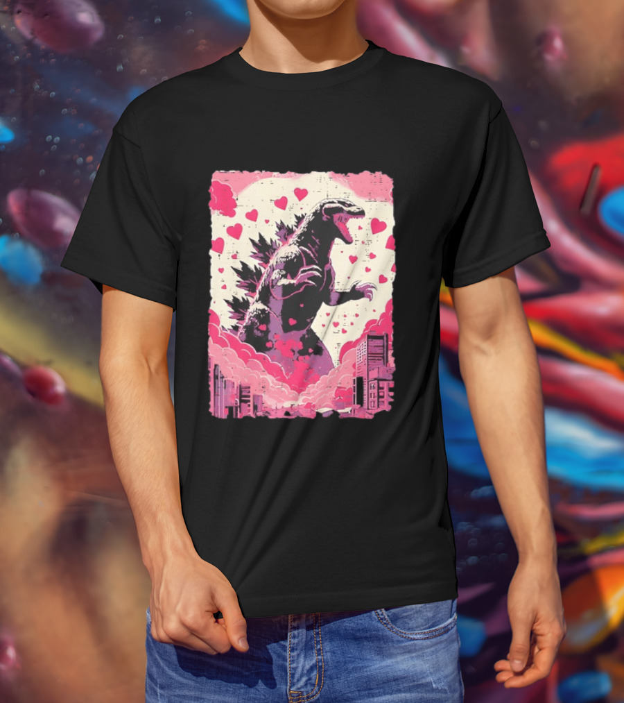 Valentines Day Love Japanese Kaiju Monster With Hearts For Men Women T-Shirt