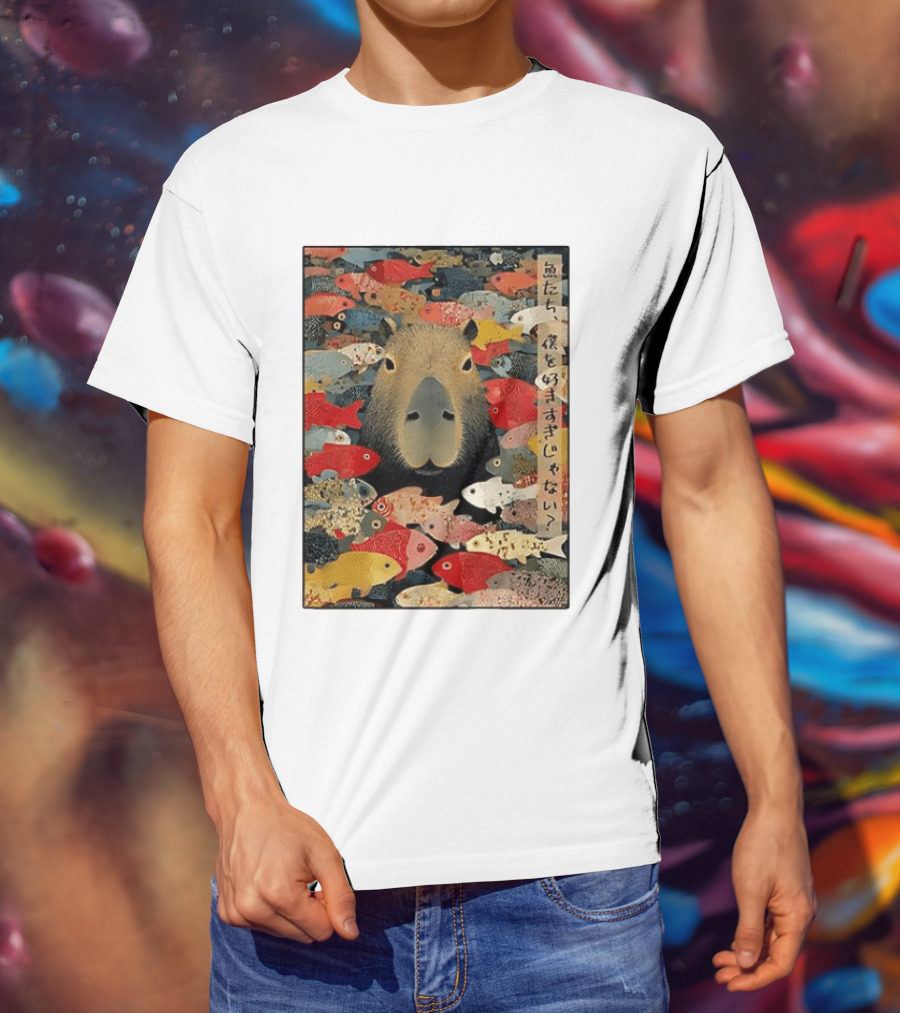 Am I Too Lovable Capybara Surrounded By Colorful Koi Fish T-Shirt