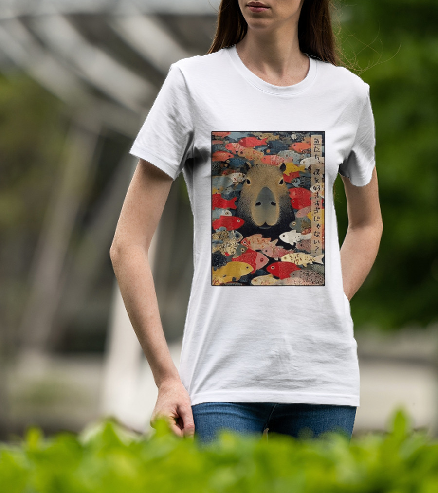 Am I Too Lovable Capybara Surrounded By Colorful Koi Fish T-Shirt