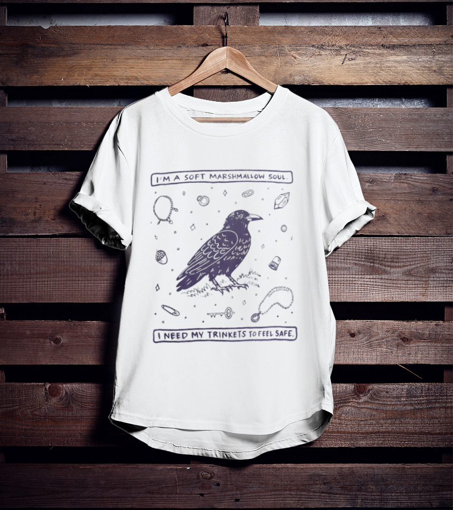 Crow I'm A Soft Marshmallow Soul I Need My Trinkets To Feel Safe Retro Raven Aesthetic T-Shirt