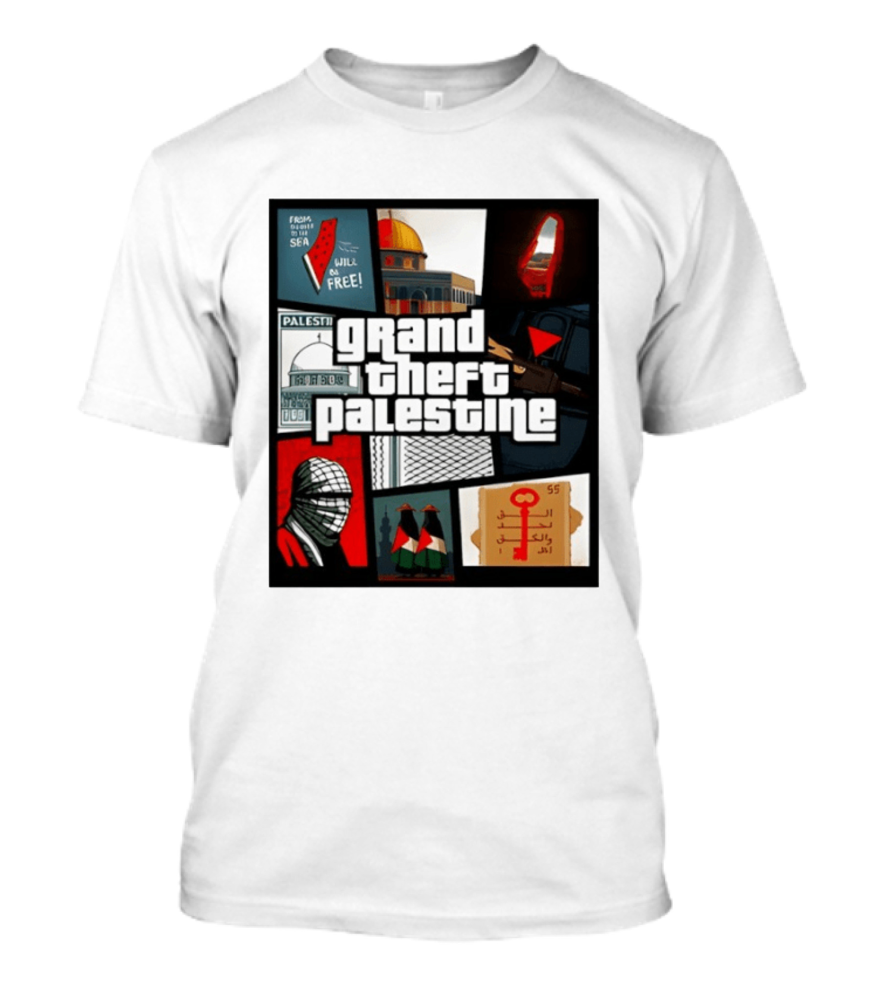 Grand Theft Palestine Dome Of The Rock Sea To Sea Free Palestine RPG Key 55 Flag Cover T-Shirt