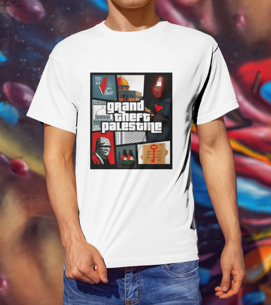 Grand Theft Palestine Dome Of The Rock Sea To Sea Free Palestine RPG Key 55 Flag Cover T-Shirt