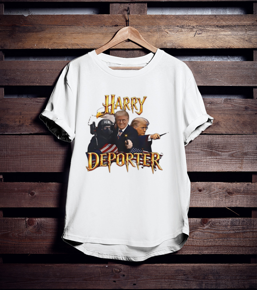 Harry Deporter Trump ICE Caricature American Flag Wand And Eagle T-Shirt