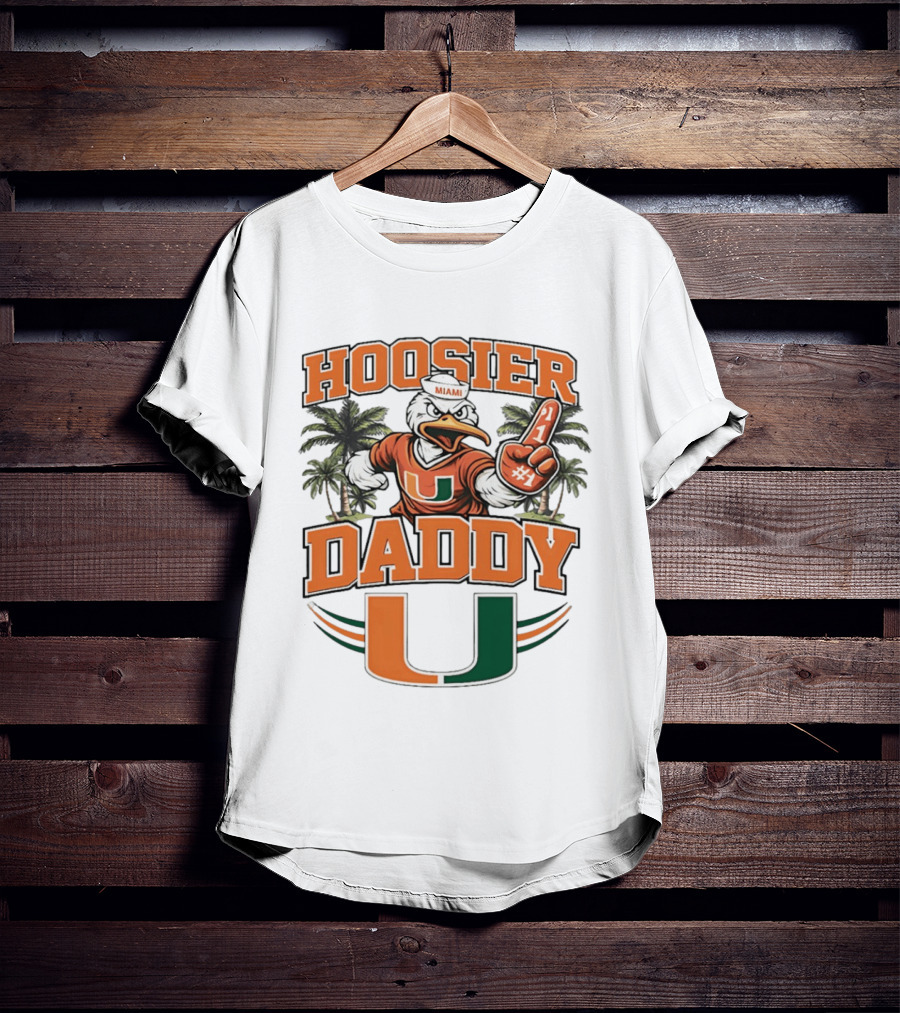 Miami Hurricanes Hoosier Daddy Sebastian The Ibis Number One Fan Palm Trees T-Shirt