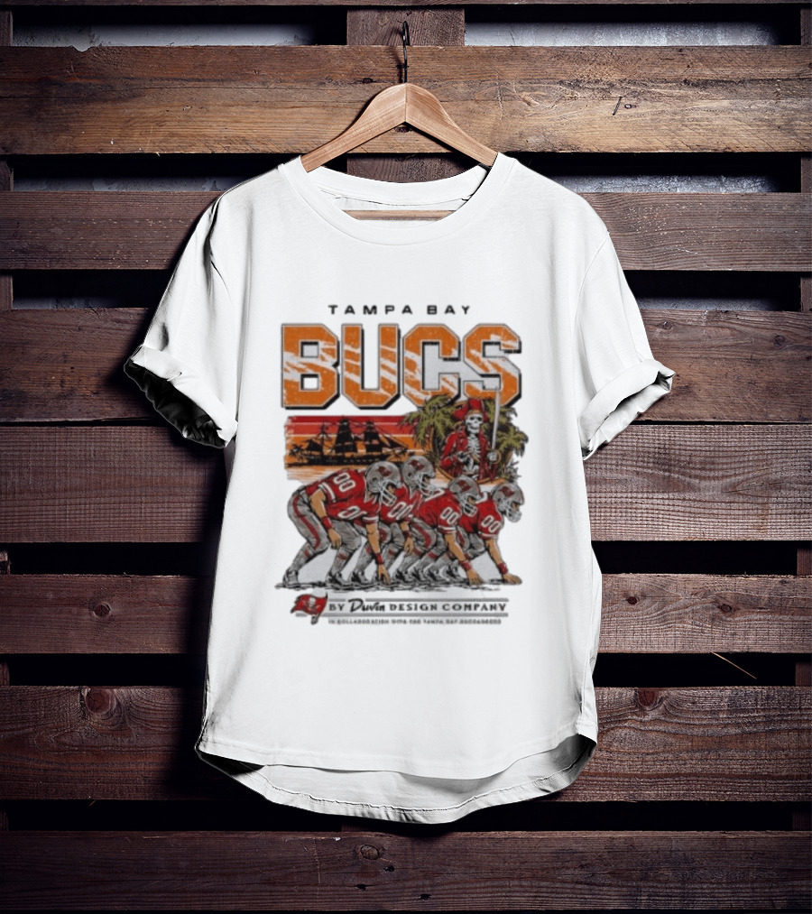 Tampa Bay Bucs Pirate Skeleton Football Team And Ship By Davis Design Company T-Shirt