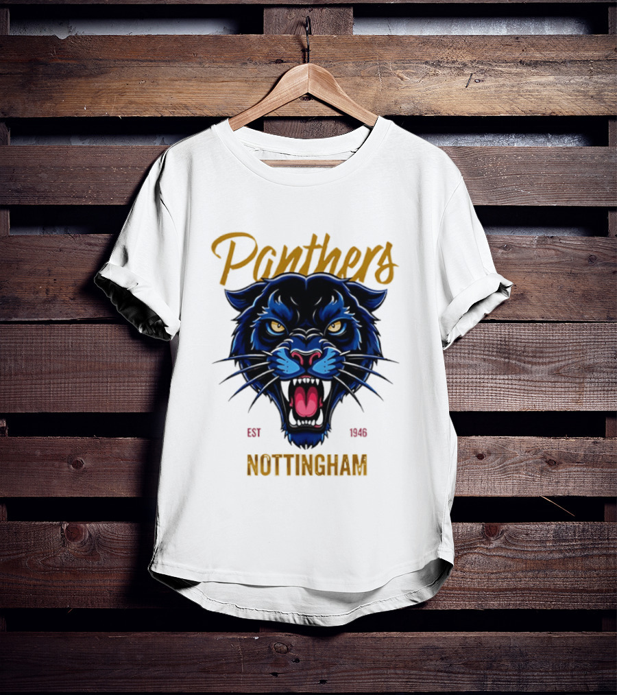Panthers Nottingham Est 1946 Fierce Blue Panther Face Sports Team T-Shirt