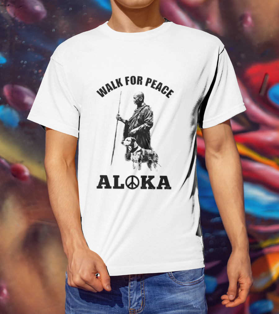 Walk For Peace Aloka Dog And Monks Sketch T-Shirt