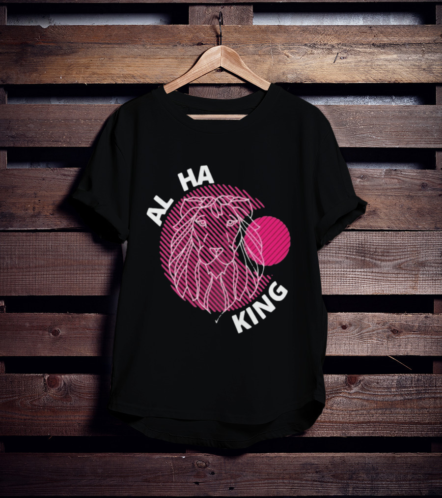 ALPHA KING Lion Graphic Bold Pink Stripes T-Shirt