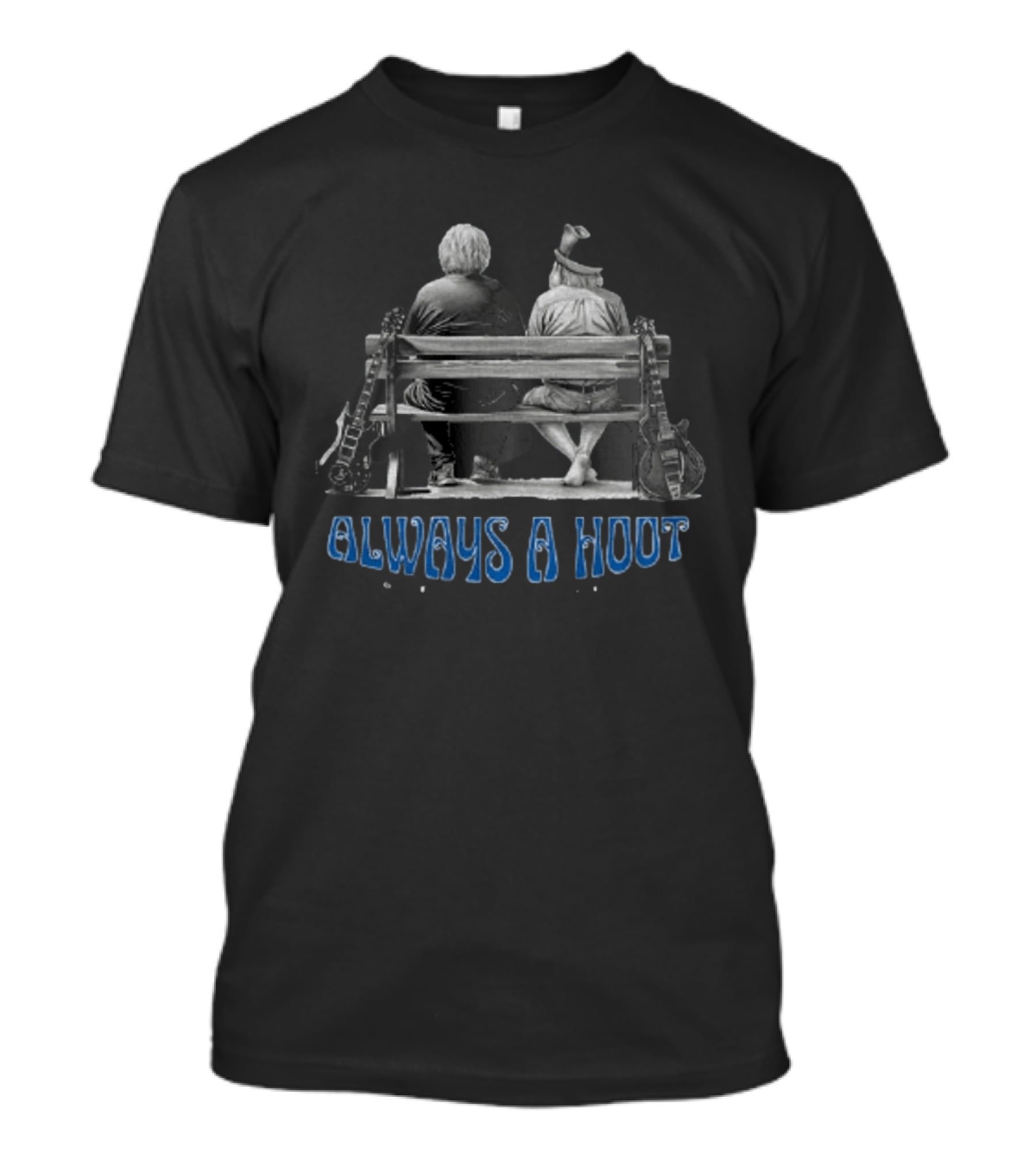 Always A Hoot Jerry Garcia Bob Weir Grateful Dead Bench Scene With Guitars T-Shirt