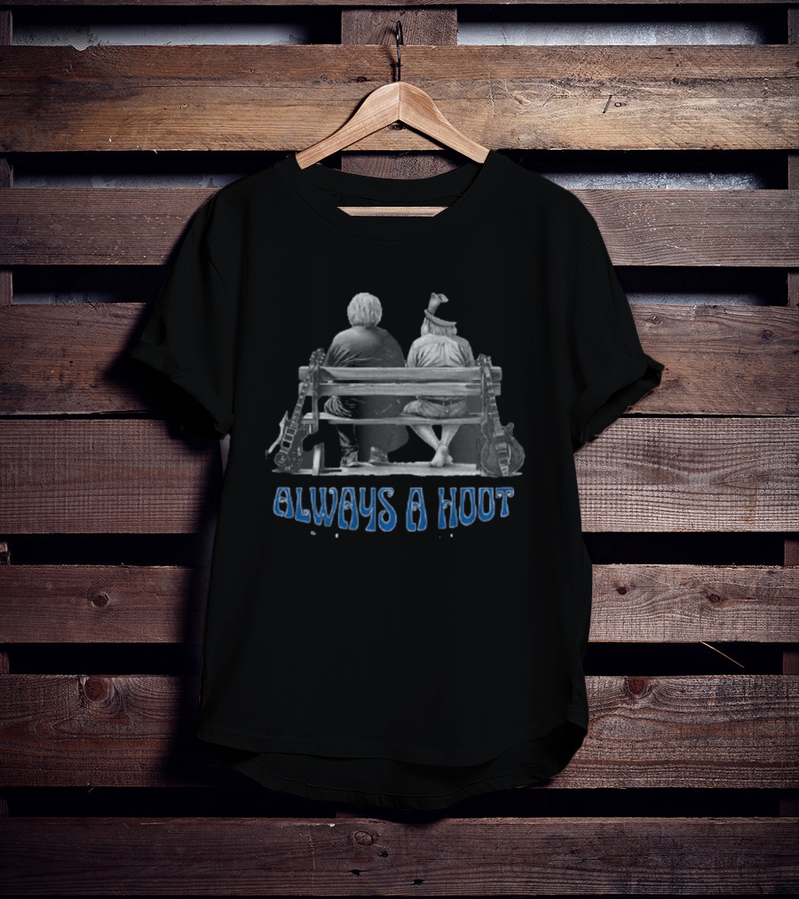 Always A Hoot Jerry Garcia Bob Weir Grateful Dead Bench Scene With Guitars T-Shirt