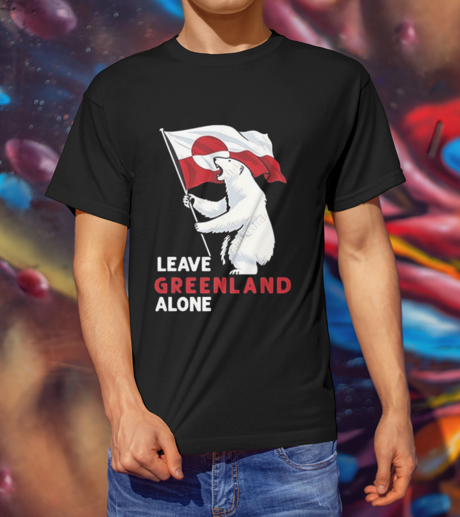Leave Greenland Alone Polar Bear Holding Flag T-Shirt