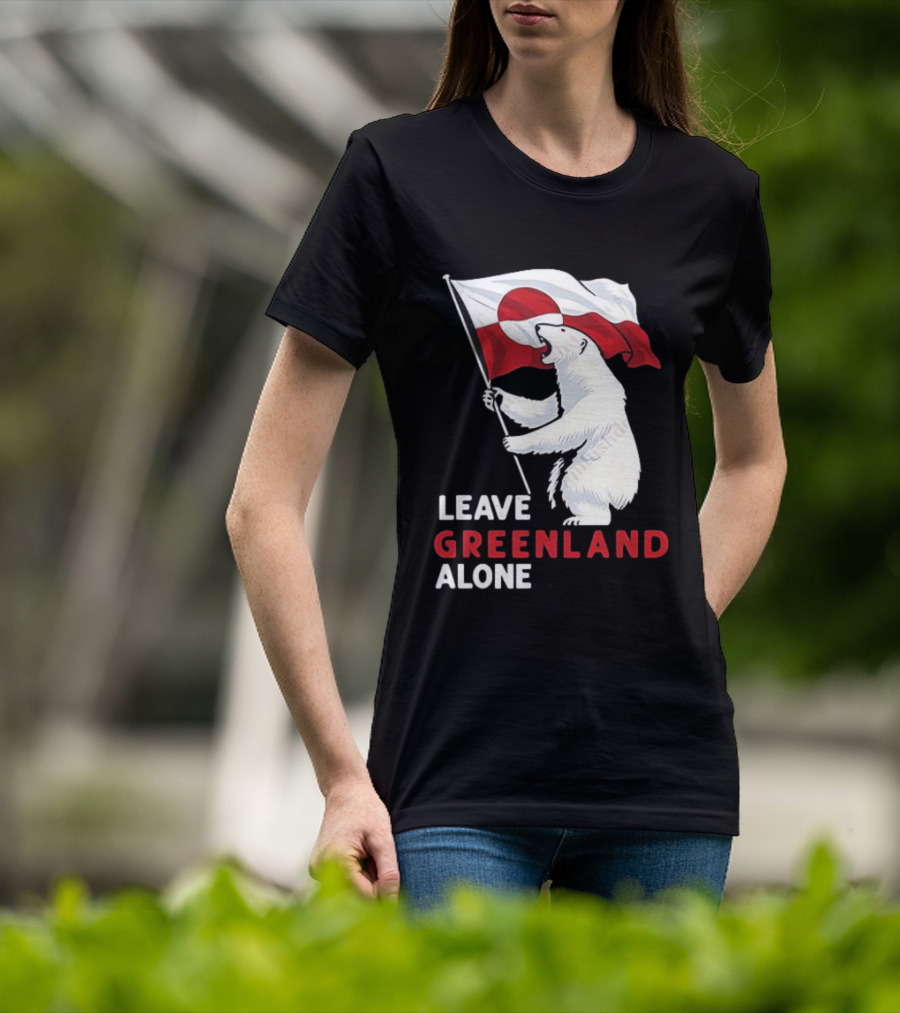 Leave Greenland Alone Polar Bear Holding Flag T-Shirt