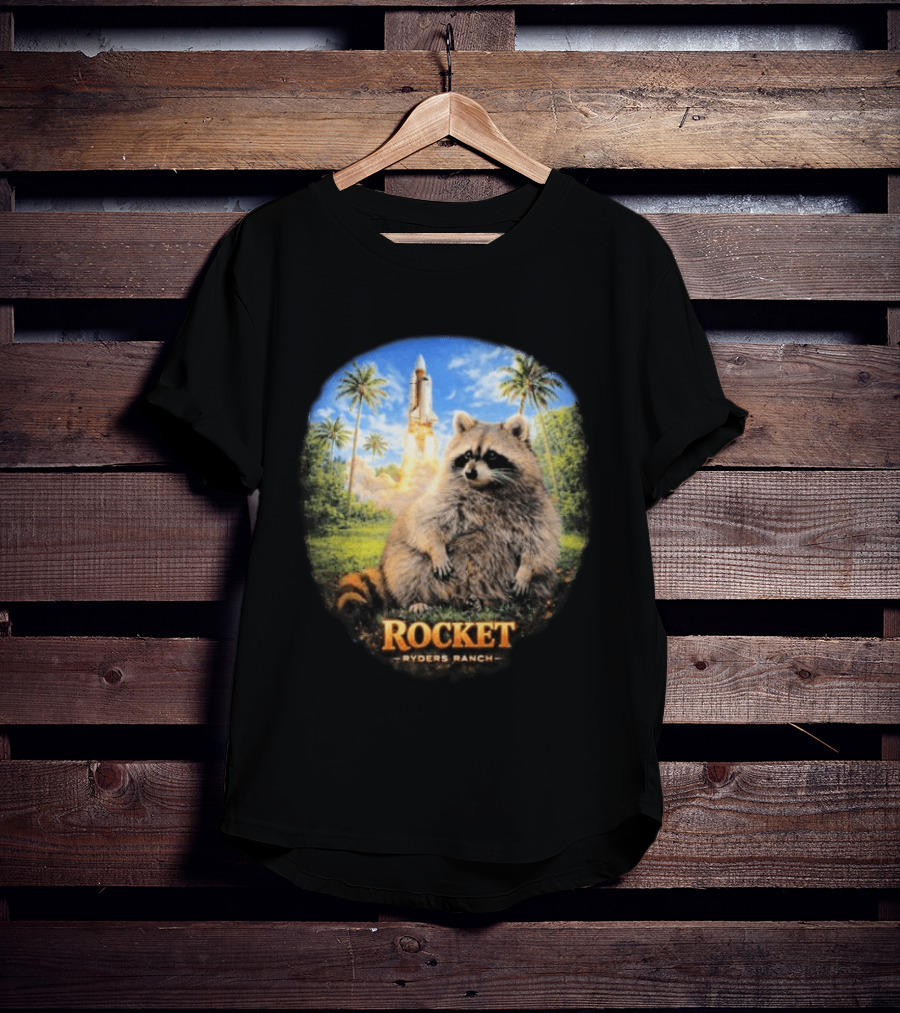 Rocket Raccoon Space Launch Tylernolantattoos Ryders Ranch T-Shirt