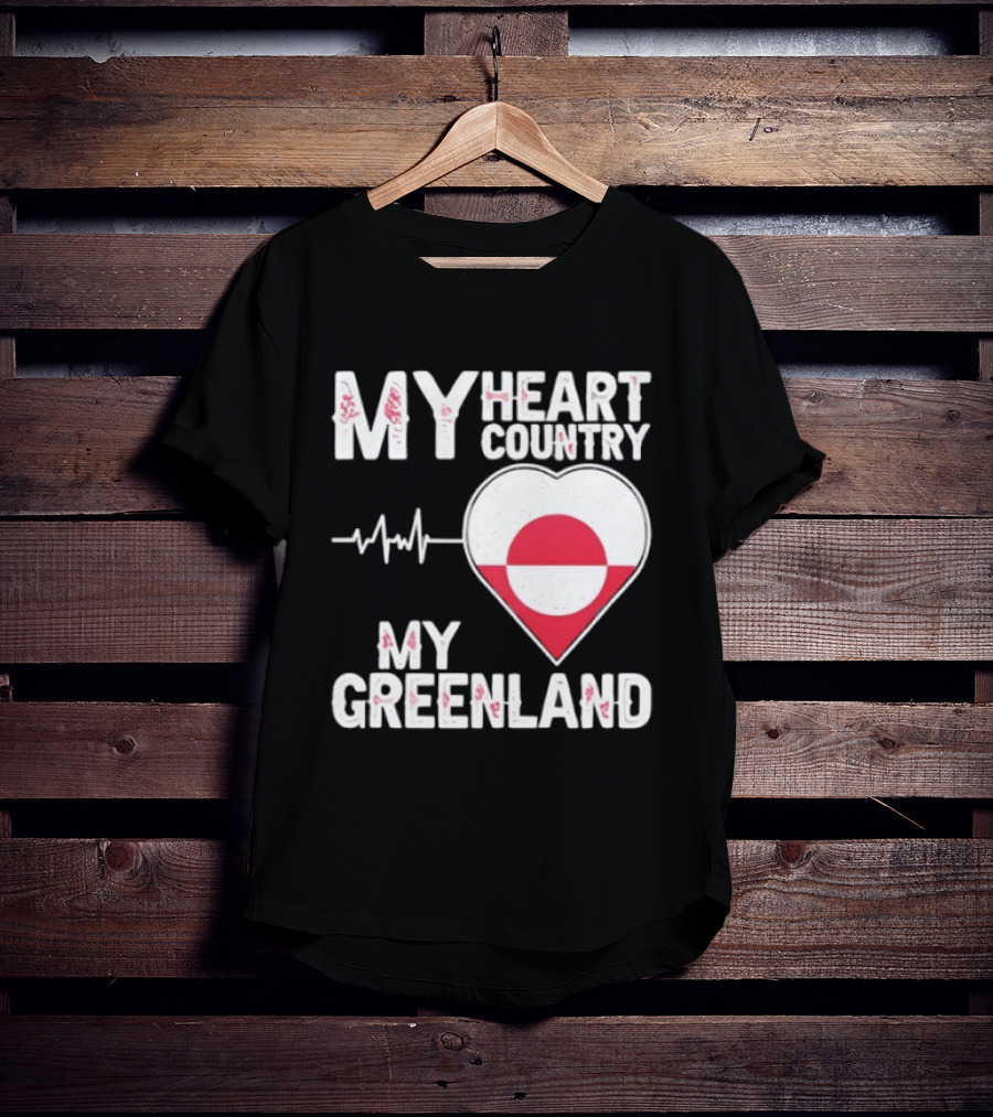 My Heart Country Heartbeat My Greenland Flag Love T-Shirt