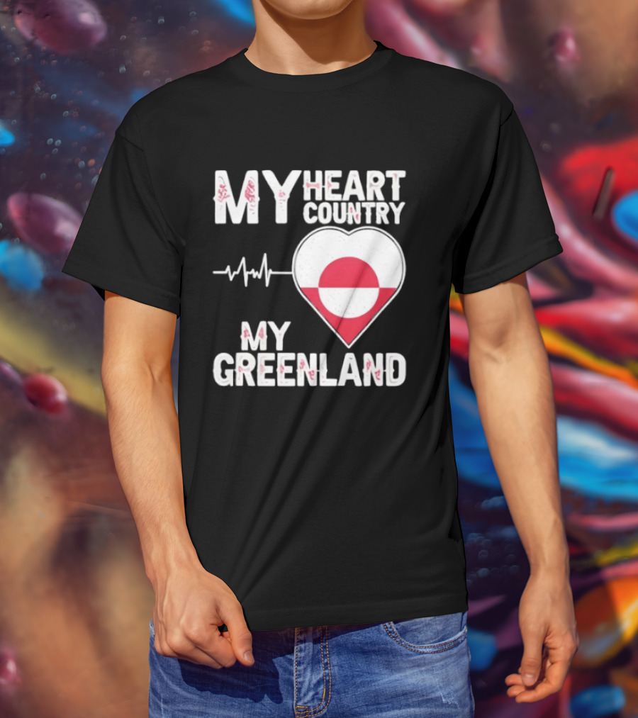 My Heart Country Heartbeat My Greenland Flag Love T-Shirt