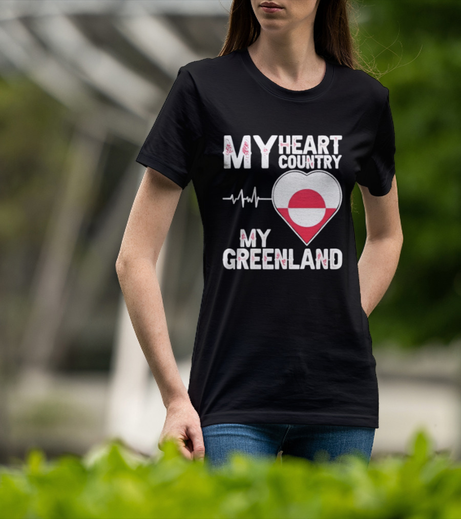 My Heart Country Heartbeat My Greenland Flag Love T-Shirt