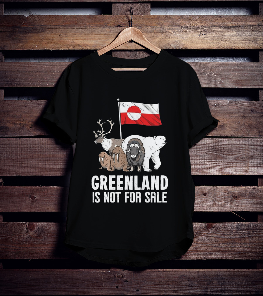 Greenland Wildlife And Flag With Reindeer Walrus Polar Bear Boasting Local Pride T-Shirt