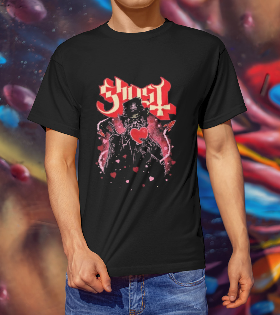 Ghost Nameless Ghouls Cult Valentines Hearts And Rockets T-Shirt