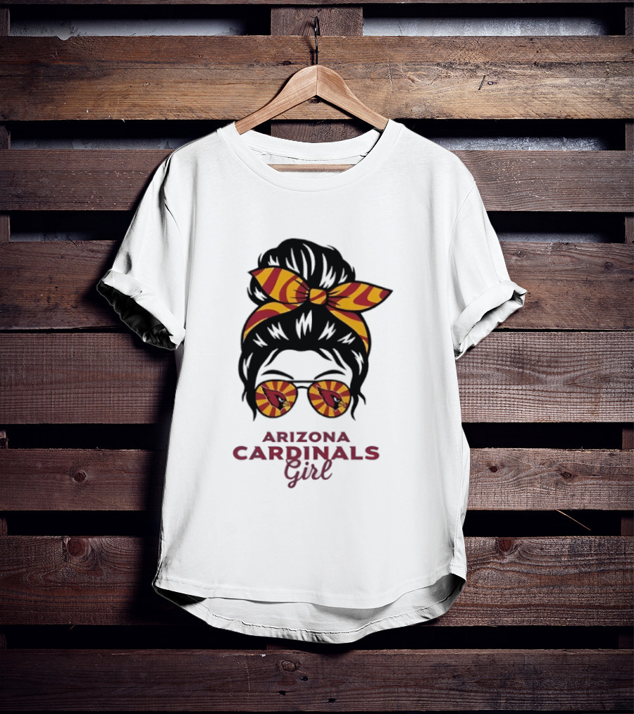 Arizona Cardinals Girl Messy Bun Glasses Vintage Sports Fan T-Shirt