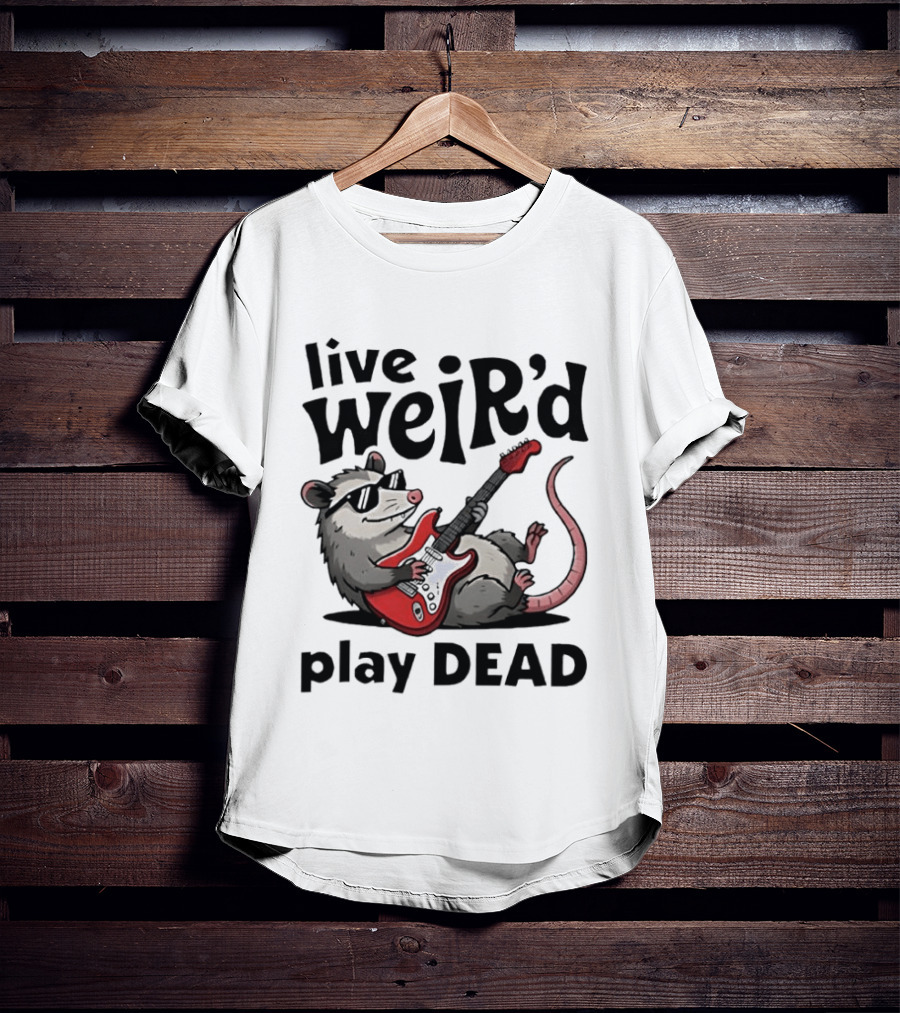 Live Weird Play Dead Opossum Electric Guitar T-Shirt