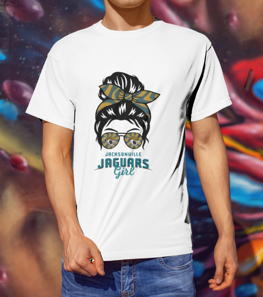 Jacksonville Jaguars Girl Messy Bun Glasses Bow Fan Spirit T-Shirt