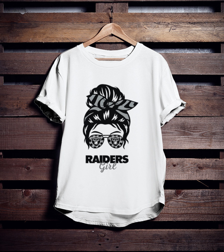 Raiders Girl Messy Bun Sunglasses Fan T-Shirt