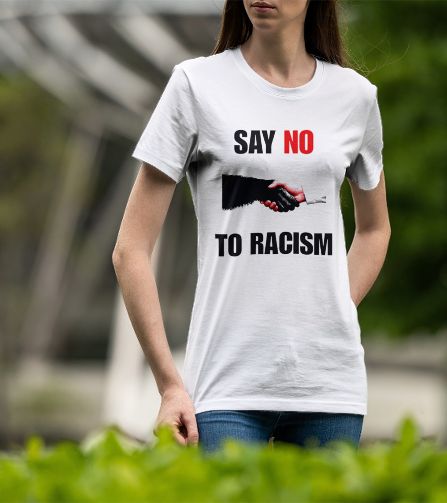 Say No To Racism Bigfoot Human Handshake Equality Message T-Shirt