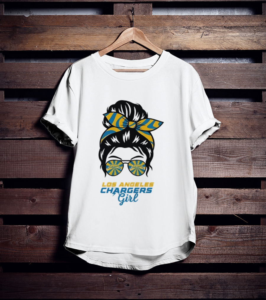 Messy Bun Glasses Los Angeles Chargers Girl T-Shirt