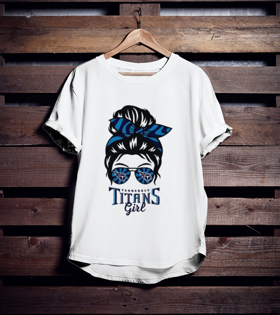 Tennessee Titans Girl Messy Bun Glasses Bow T-Shirt